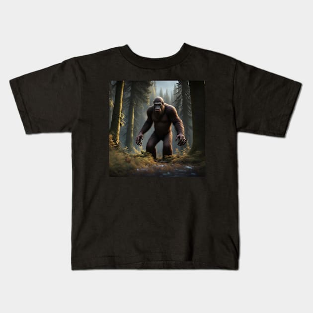 Bigfoot in the Forest Kids T-Shirt by Lyvershop